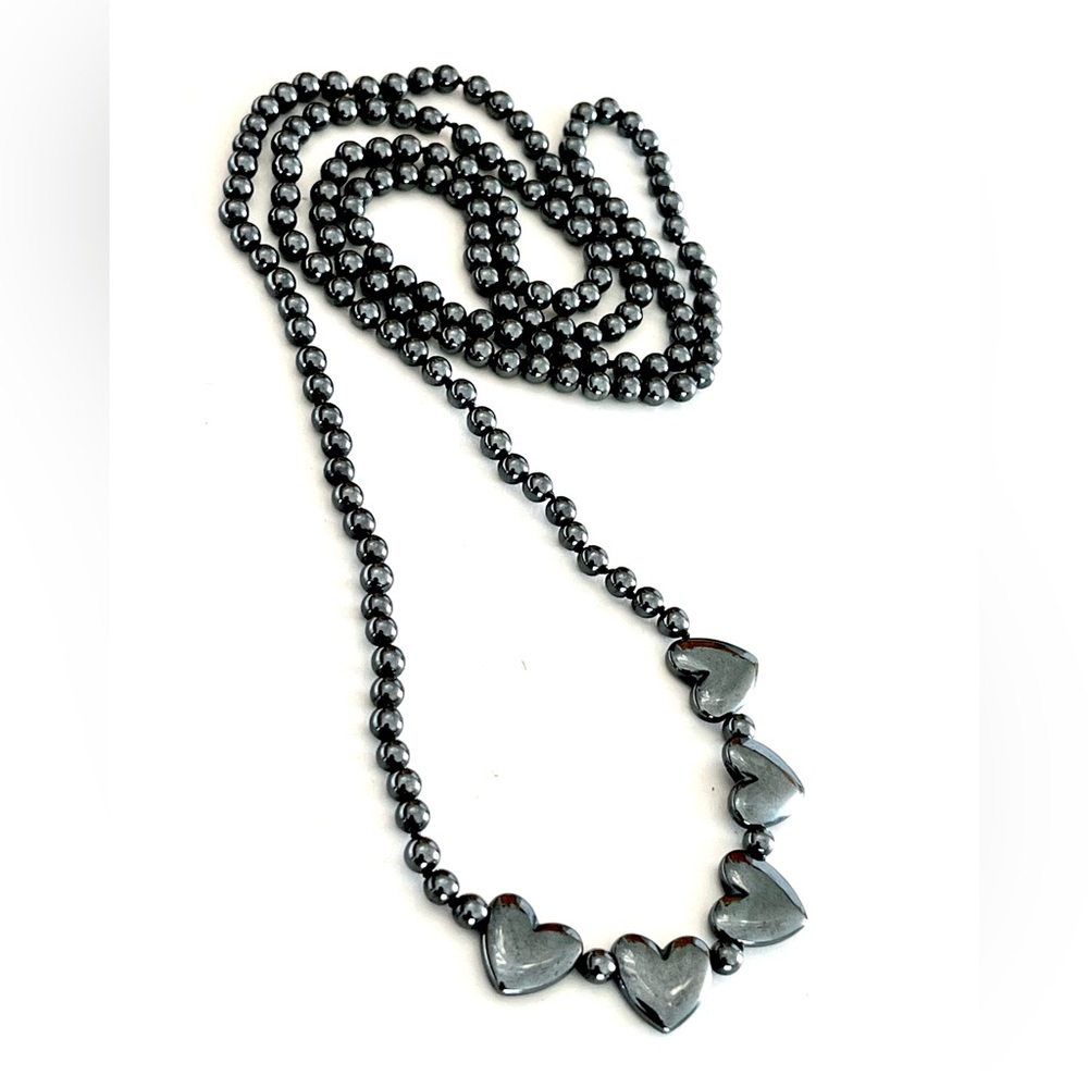 Vintage 80s Hematite Beaded Long Necklace